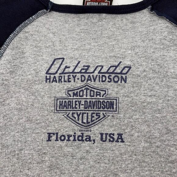 Harley Davidson Motorcycle VTG Long Sleeve Glitter Tee Navy Grey M - Picture 8 of 10